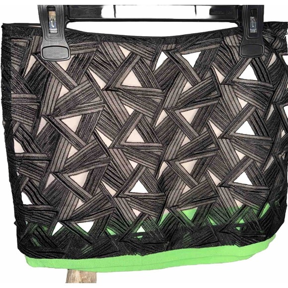 Diane von Furstenberg DVF Patterned  Black Green Fuchsia Mini Skirt NWOT‎ sz 6 - Picture 1 of 7